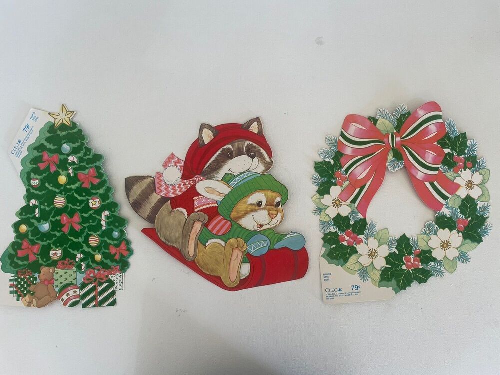 VTG Cleo Velvet Cardboard Die It Christmas Decorations 3 Pieces Made In USA